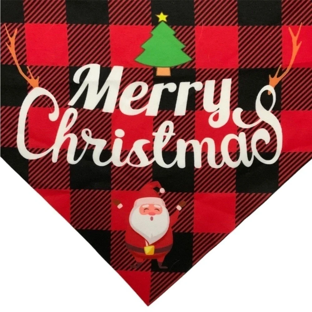 Christmas Dog Bandannas Tartan Plaid Merry Christmas Tie On 19” OS 2 PC Set